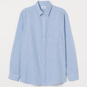 H&M Linen Button Down Shirt | Collared Shirt | Blue Button Down